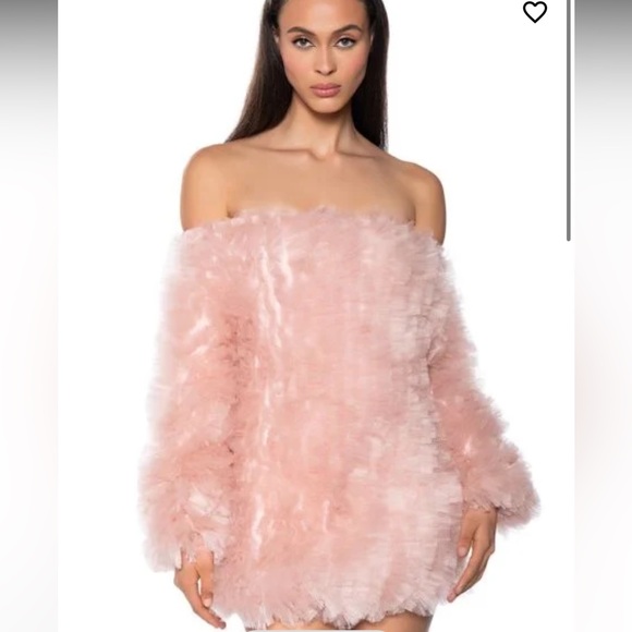 Shop Akira LOOFAH TULLE OFF THE SHOULDER MINI DRESS soft pink S - Picture 2 of 7